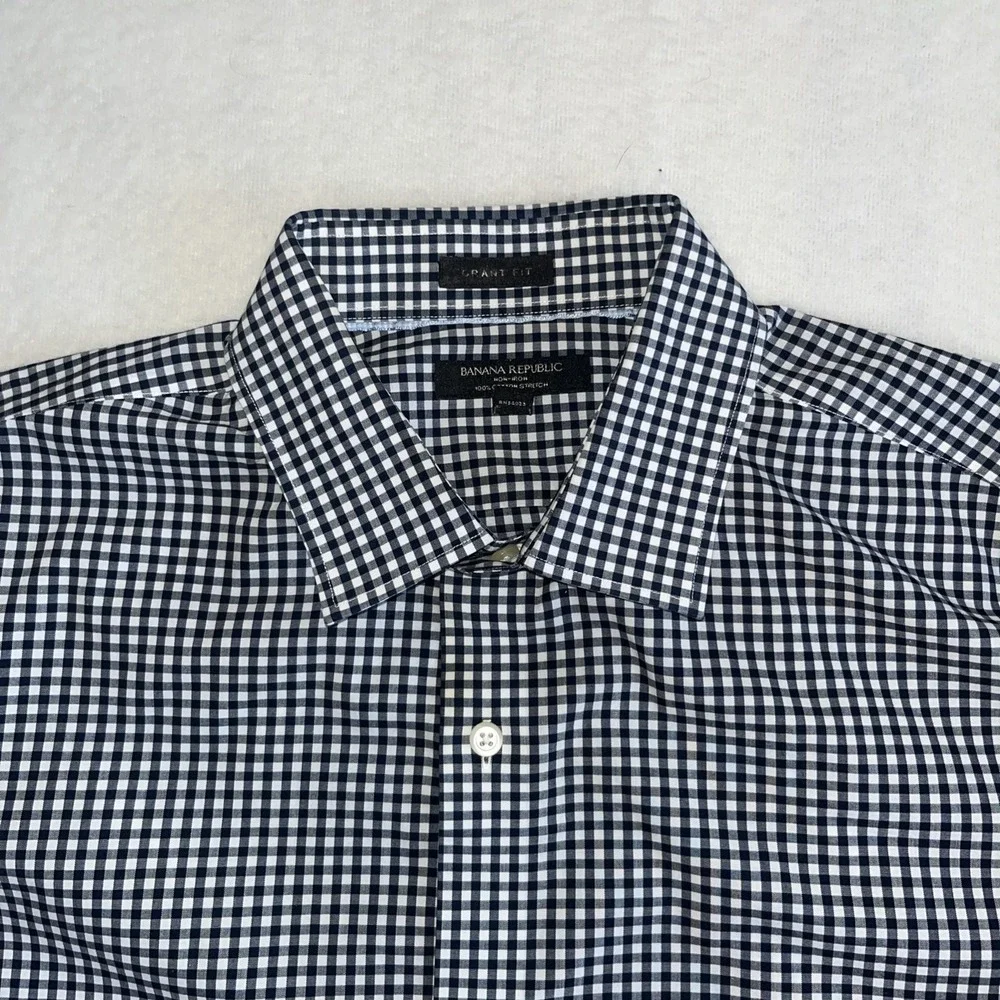 Banana Republic Shirt Men's XLT Blue Grant Fit Non Iron Check Long Sleeve